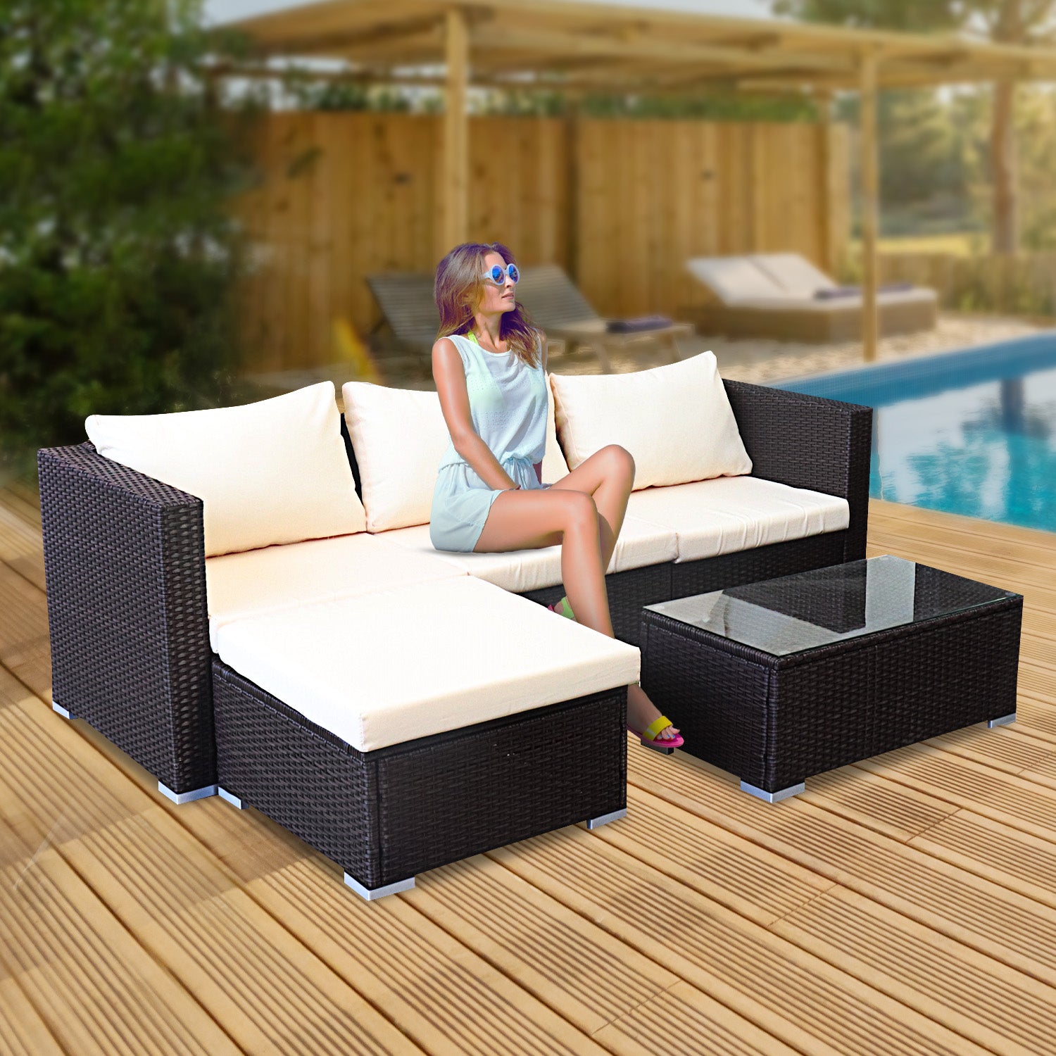 Sarantino 5pc Modular Outdoor Lounge Set PE Rattan - Brown - Cosy Abode