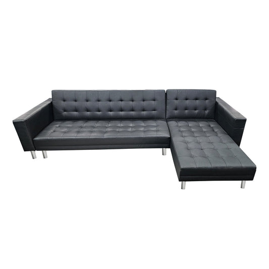 Sarantino Corner Faux Leather Sofa Bed Couch with Chaise - Black - Cosy Abode