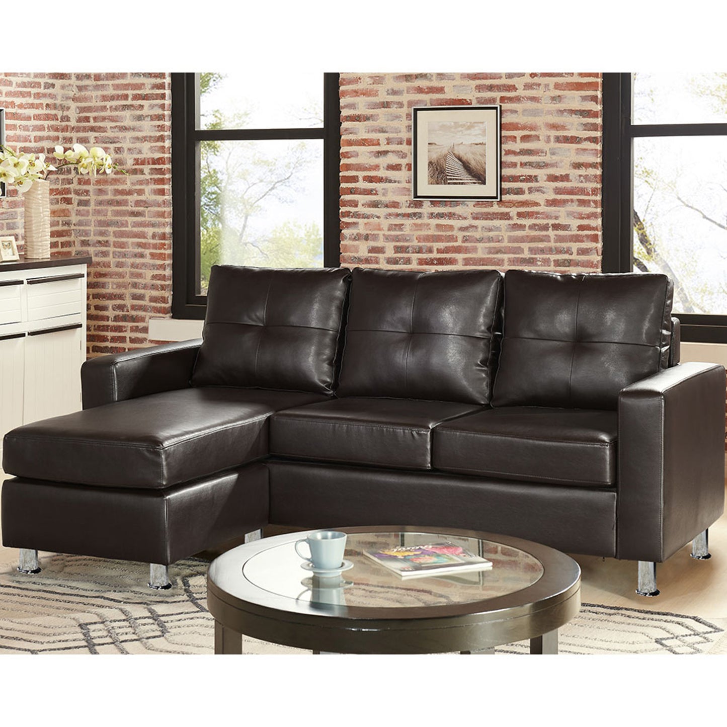 Sarantino Corner Sofa Lounge Couch Modular Furniture Chair Home Faux Leather Chaise Brown - Cosy Abode