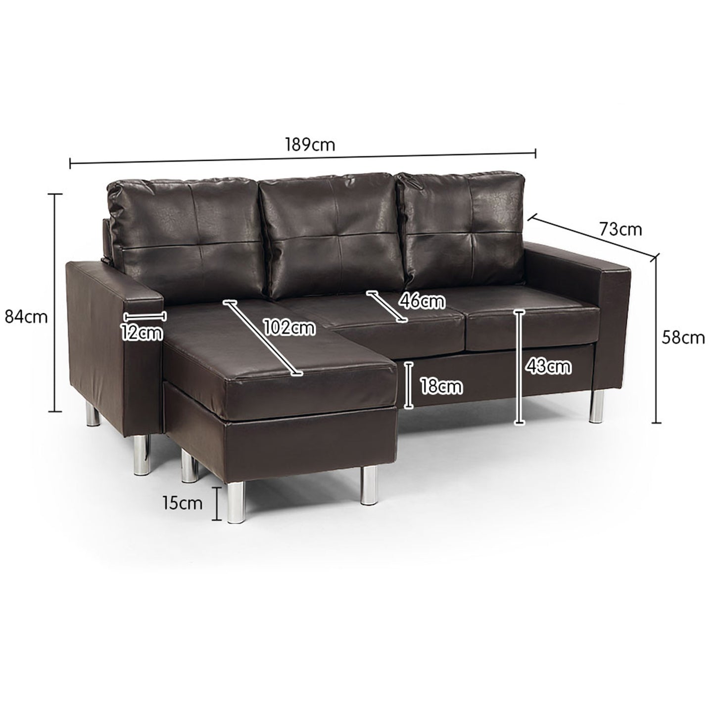 Sarantino Corner Sofa Lounge Couch Modular Furniture Chair Home Faux Leather Chaise Brown - Cosy Abode