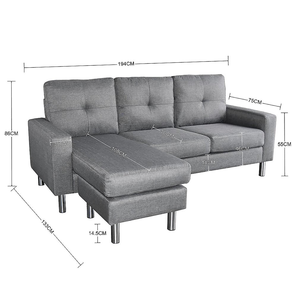 Sarantino Linen Corner Sofa Lounge Couch Modular Furniture L Chair Home Chaise Grey - Cosy Abode