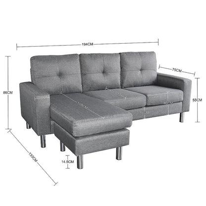 Sarantino Linen Corner Sofa Lounge Couch Modular Furniture L Chair Home Chaise Grey - Cosy Abode