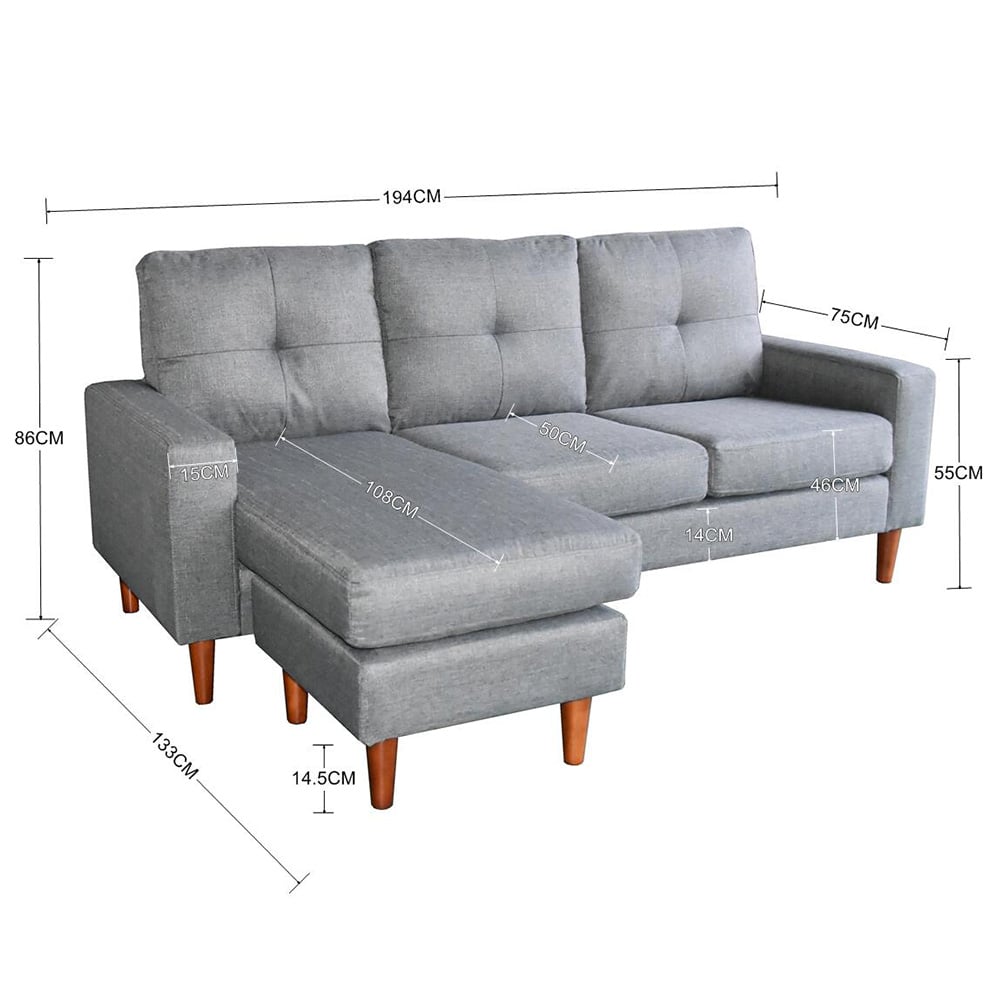 Sarantino Linen Corner Sofa Lounge Couch Modular Furniture L Chair Home Chaise Grey - Cosy Abode