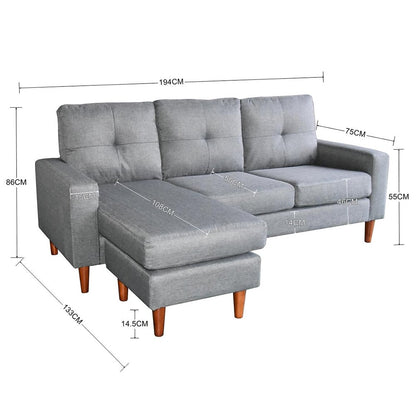 Sarantino Linen Corner Sofa Lounge Couch Modular Furniture L Chair Home Chaise Grey - Cosy Abode