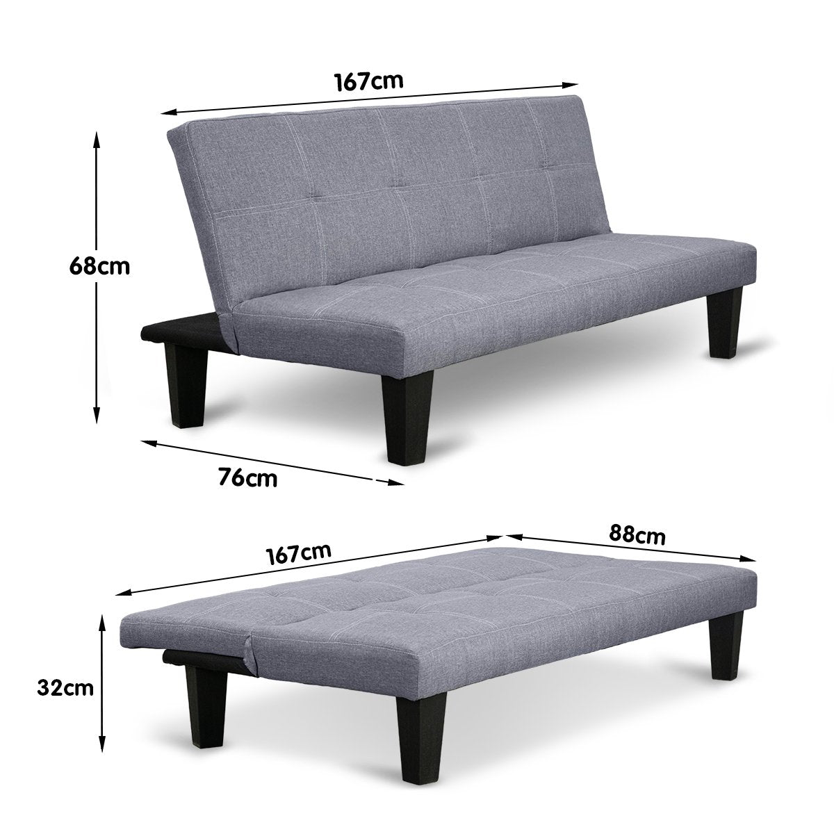 Sarantino Sofa Bed Lounge Couch Futon Furniture Seat Adjustable Suite Dark Grey - Cosy Abode