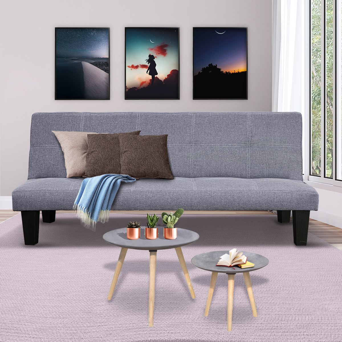 Sarantino Sofa Bed Lounge Couch Futon Furniture Seat Adjustable Suite Dark Grey - Cosy Abode