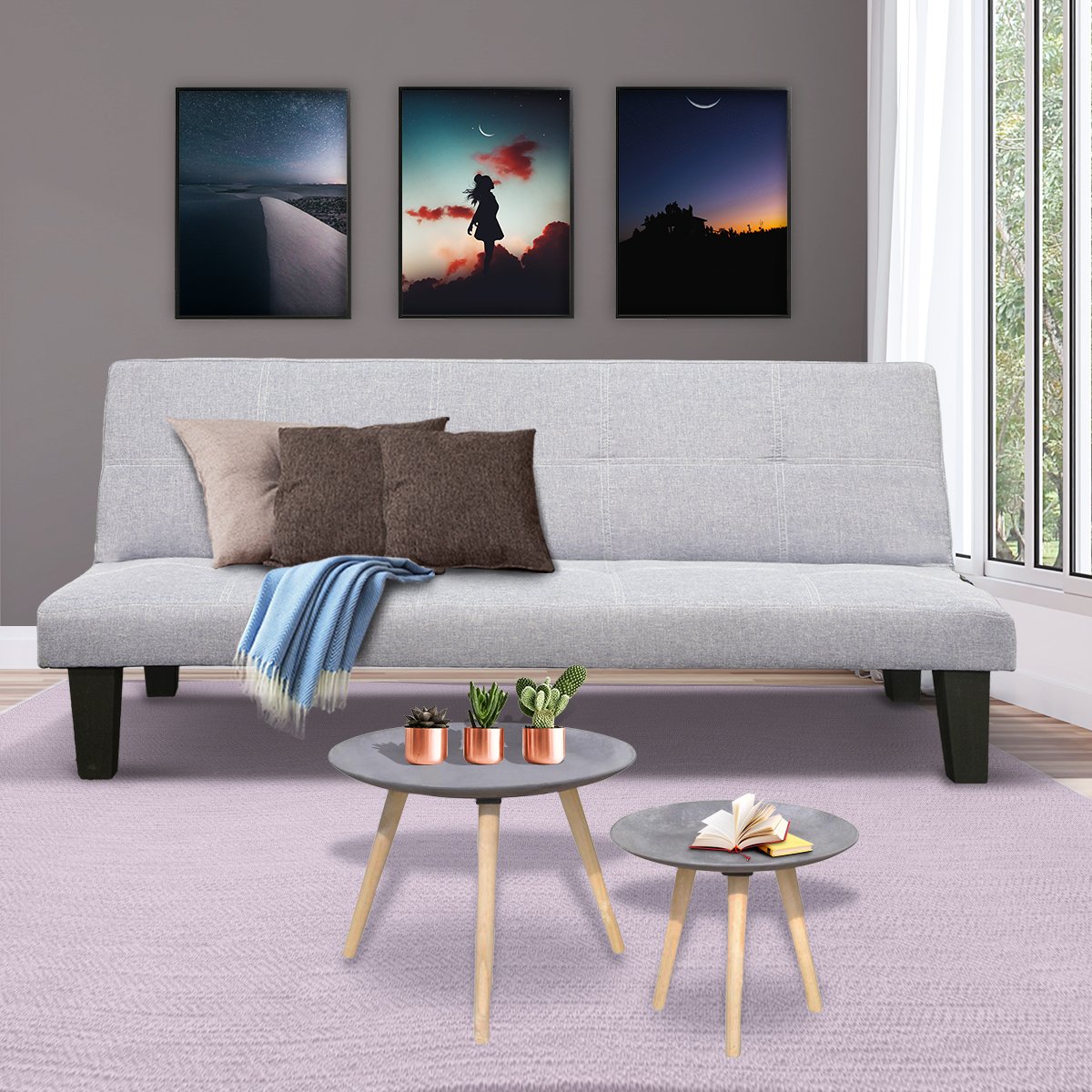 Sarantino Linen Sofa Bed Lounge Couch Futon Furniture Seat Adjustable Suite Wood 2 Seater Light Grey - Cosy Abode