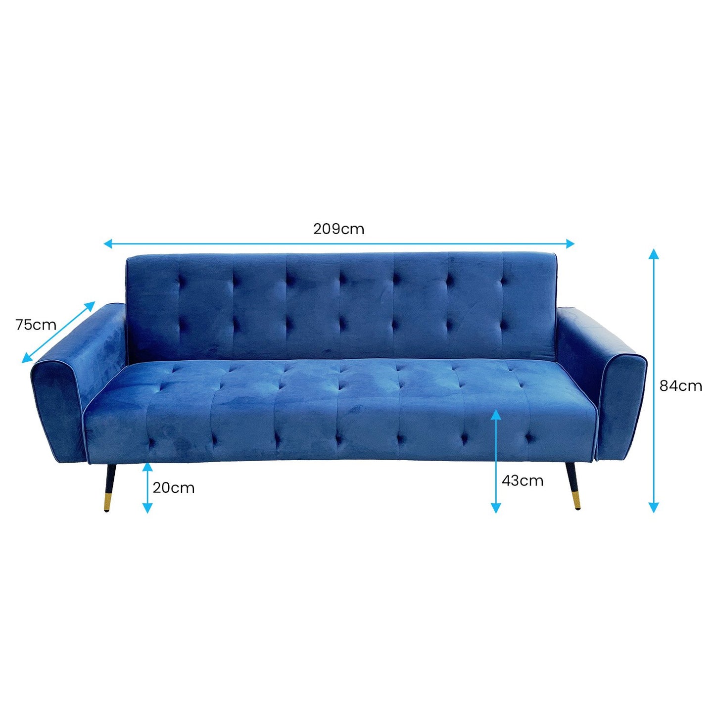 Sarantino Ava 3-seater Tufted Velvet Sofa Bed By Sarantino - Blue - Cosy Abode