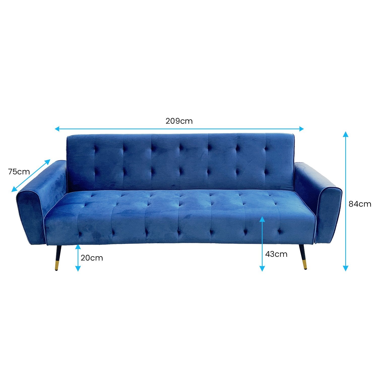 Sarantino Ava 3-seater Tufted Velvet Sofa Bed By Sarantino - Blue - Cosy Abode