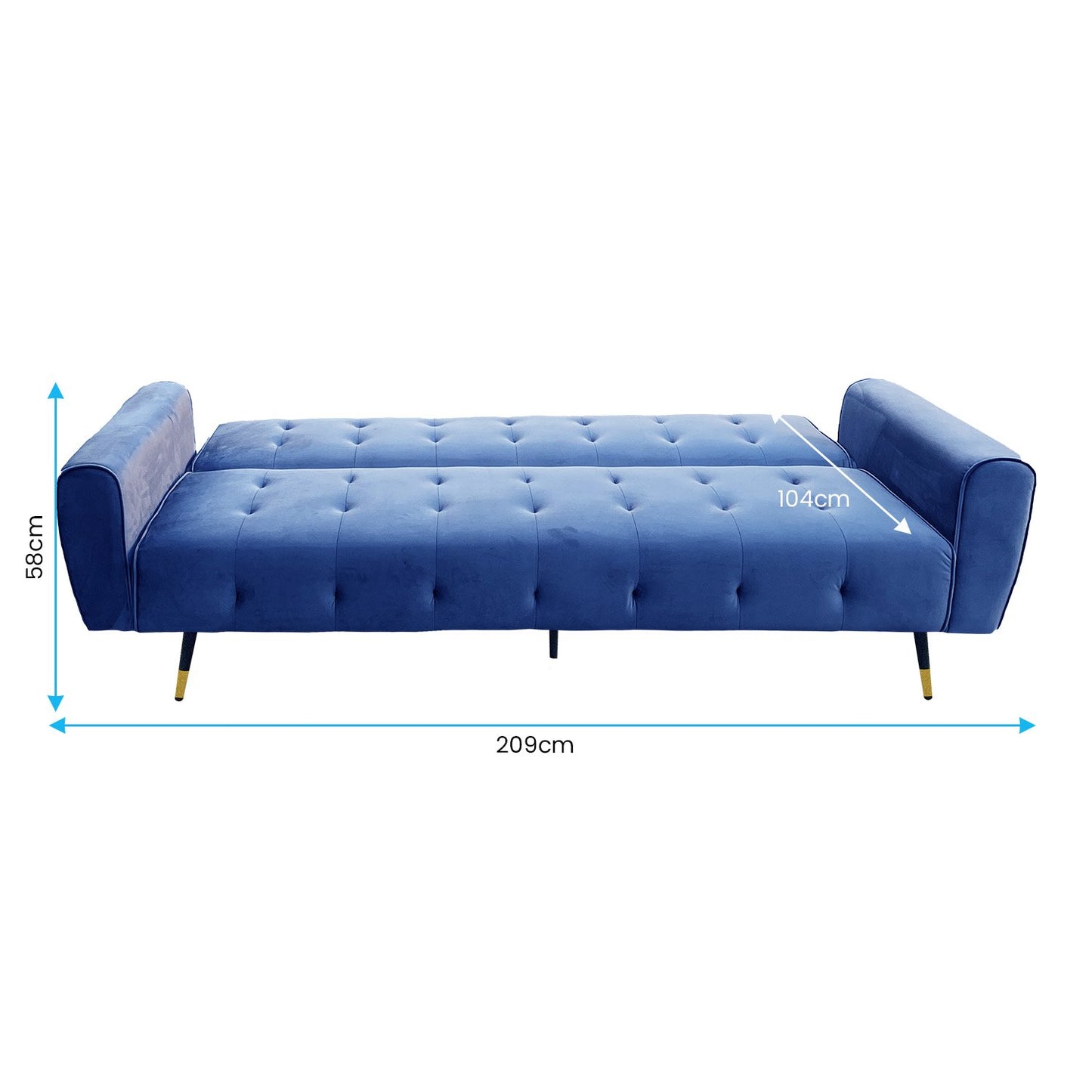 Sarantino Ava 3-seater Tufted Velvet Sofa Bed By Sarantino - Blue - Cosy Abode