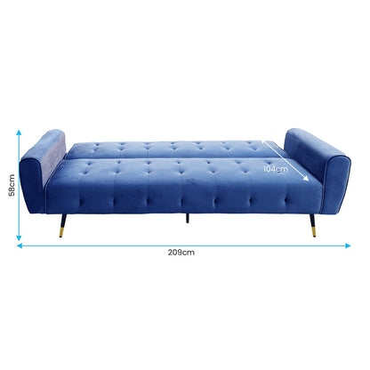 Sarantino Ava 3-seater Tufted Velvet Sofa Bed By Sarantino - Blue - Cosy Abode