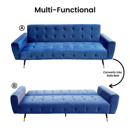 Sarantino Ava 3-seater Tufted Velvet Sofa Bed By Sarantino - Blue - Cosy Abode