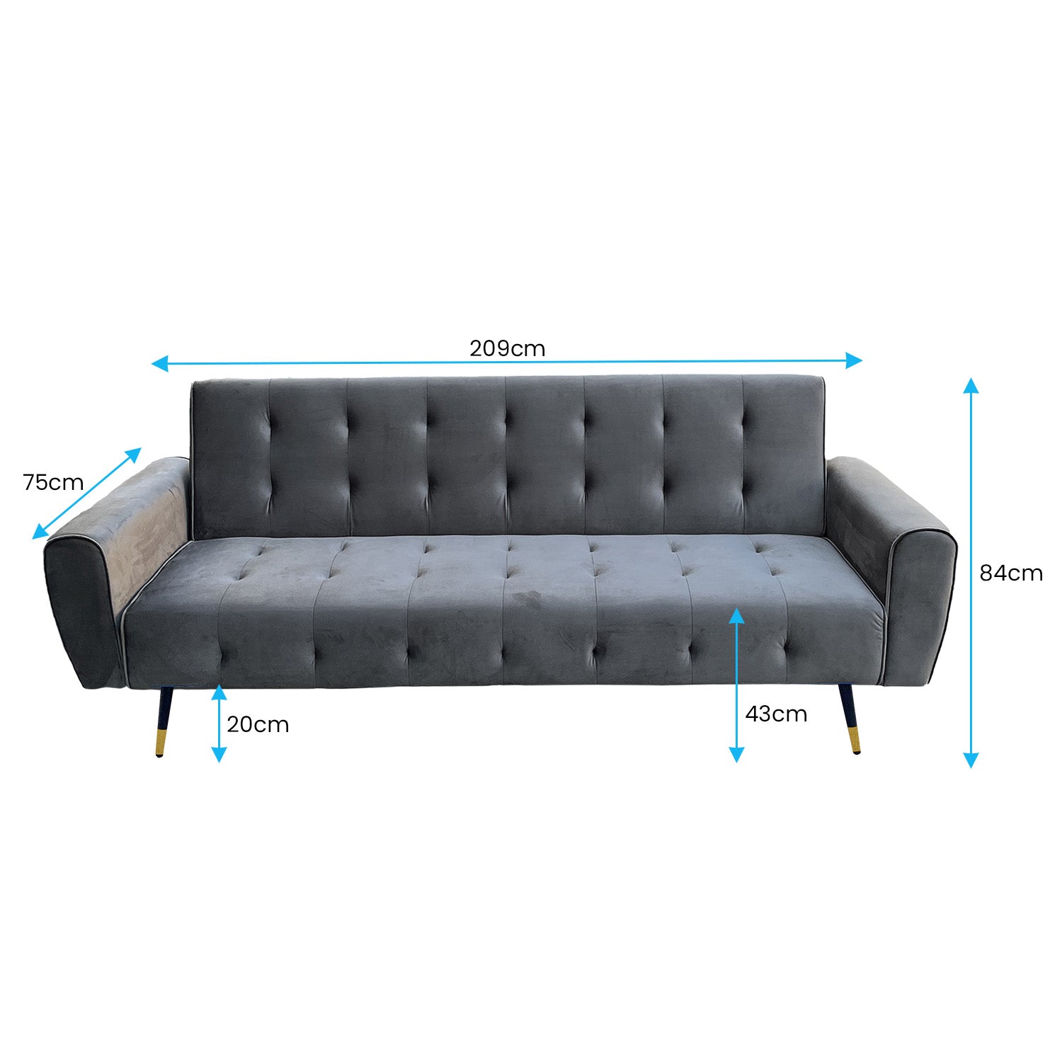 Sarantino Ava 3-seater Tufted Velvet Sofa Bed By Sarantino - Dark Grey - Cosy Abode