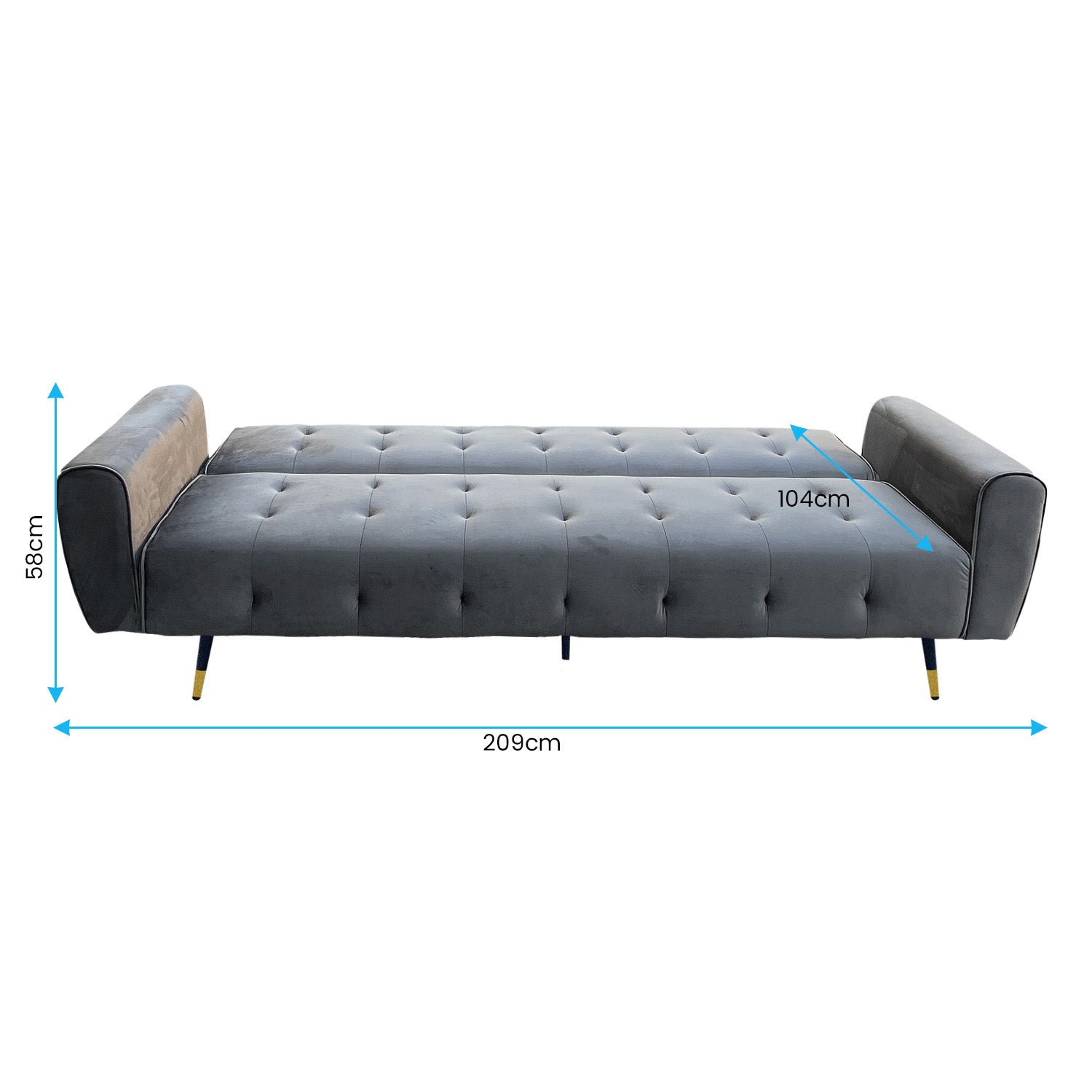 Sarantino Ava 3-seater Tufted Velvet Sofa Bed By Sarantino - Dark Grey - Cosy Abode