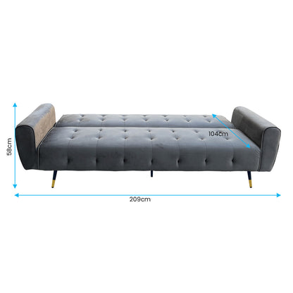 Sarantino Ava 3-seater Tufted Velvet Sofa Bed By Sarantino - Dark Grey - Cosy Abode