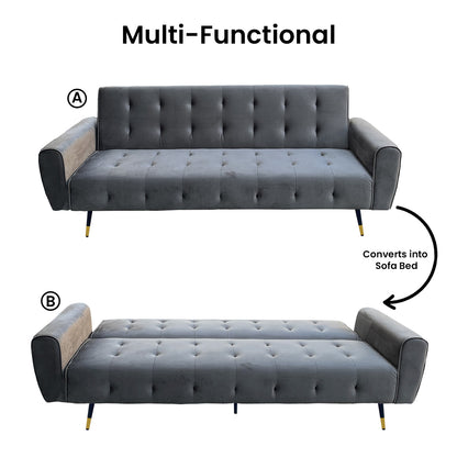 Sarantino Ava 3-seater Tufted Velvet Sofa Bed By Sarantino - Dark Grey - Cosy Abode
