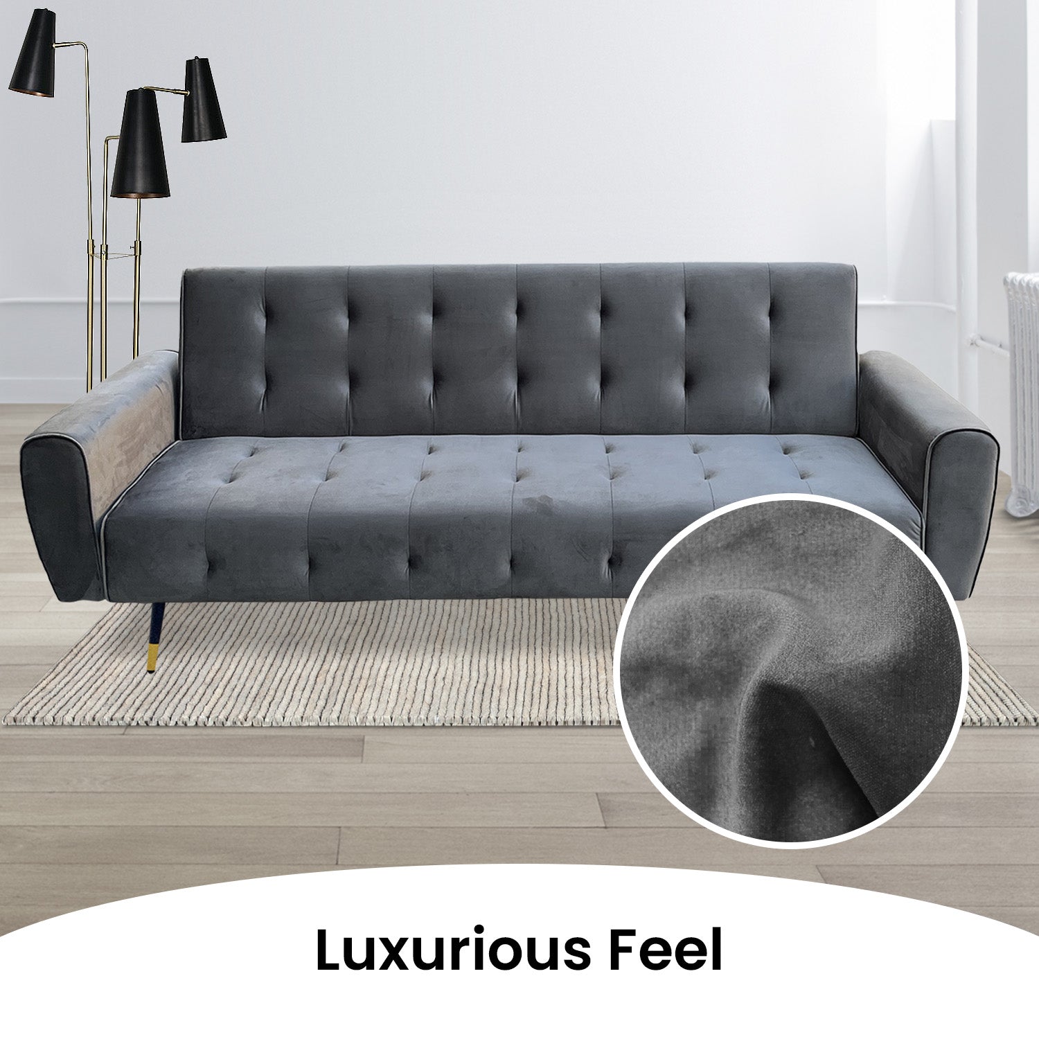 Sarantino Ava 3-seater Tufted Velvet Sofa Bed By Sarantino - Dark Grey - Cosy Abode