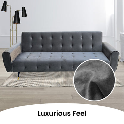 Sarantino Ava 3-seater Tufted Velvet Sofa Bed By Sarantino - Dark Grey - Cosy Abode