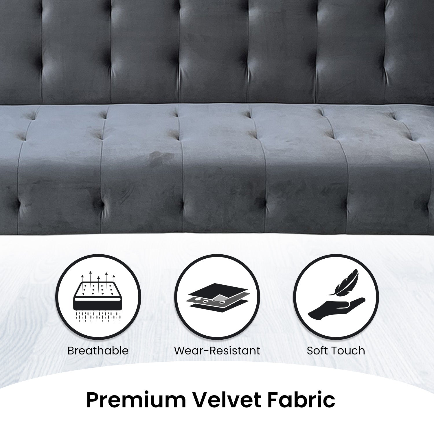 Sarantino Ava 3-seater Tufted Velvet Sofa Bed By Sarantino - Dark Grey - Cosy Abode