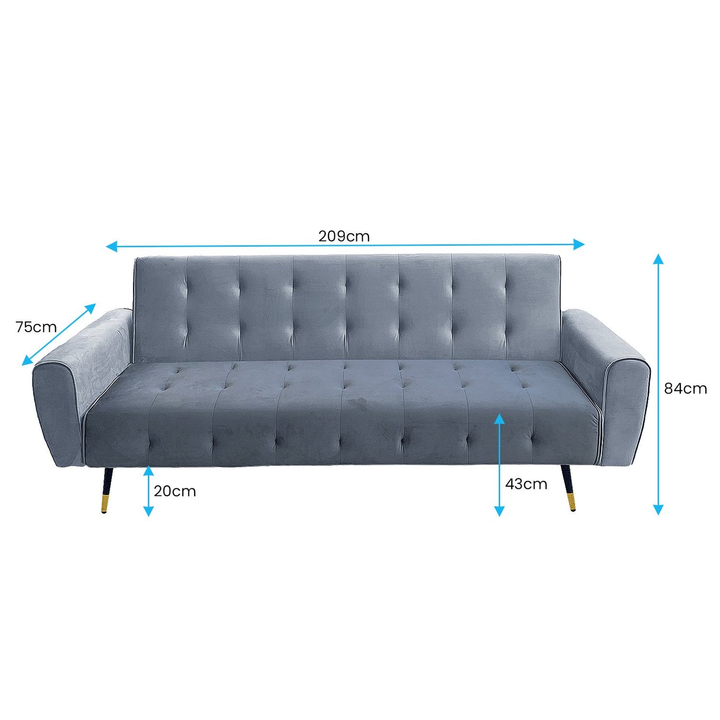 Sarantino Ava 3-seater Tufted Velvet Sofa Bed By Sarantino - Light Grey - Cosy Abode