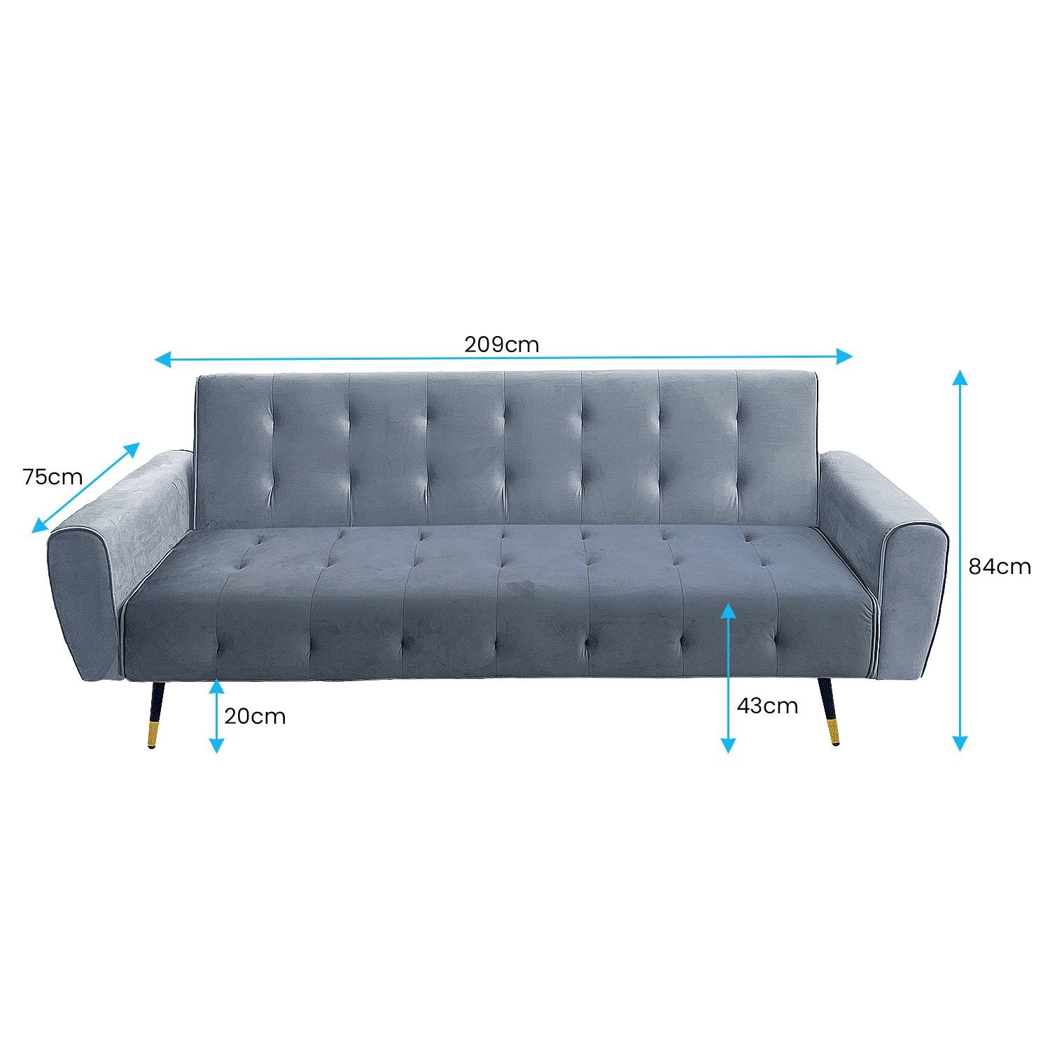 Sarantino Ava 3-seater Tufted Velvet Sofa Bed By Sarantino - Light Grey - Cosy Abode