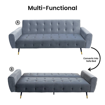 Sarantino Ava 3-seater Tufted Velvet Sofa Bed By Sarantino - Light Grey - Cosy Abode