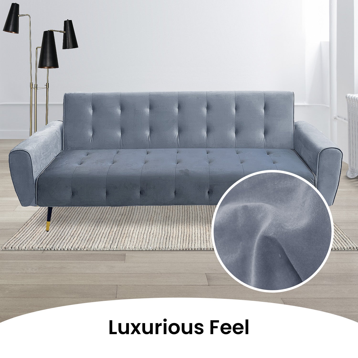 Sarantino Ava 3-seater Tufted Velvet Sofa Bed By Sarantino - Light Grey - Cosy Abode