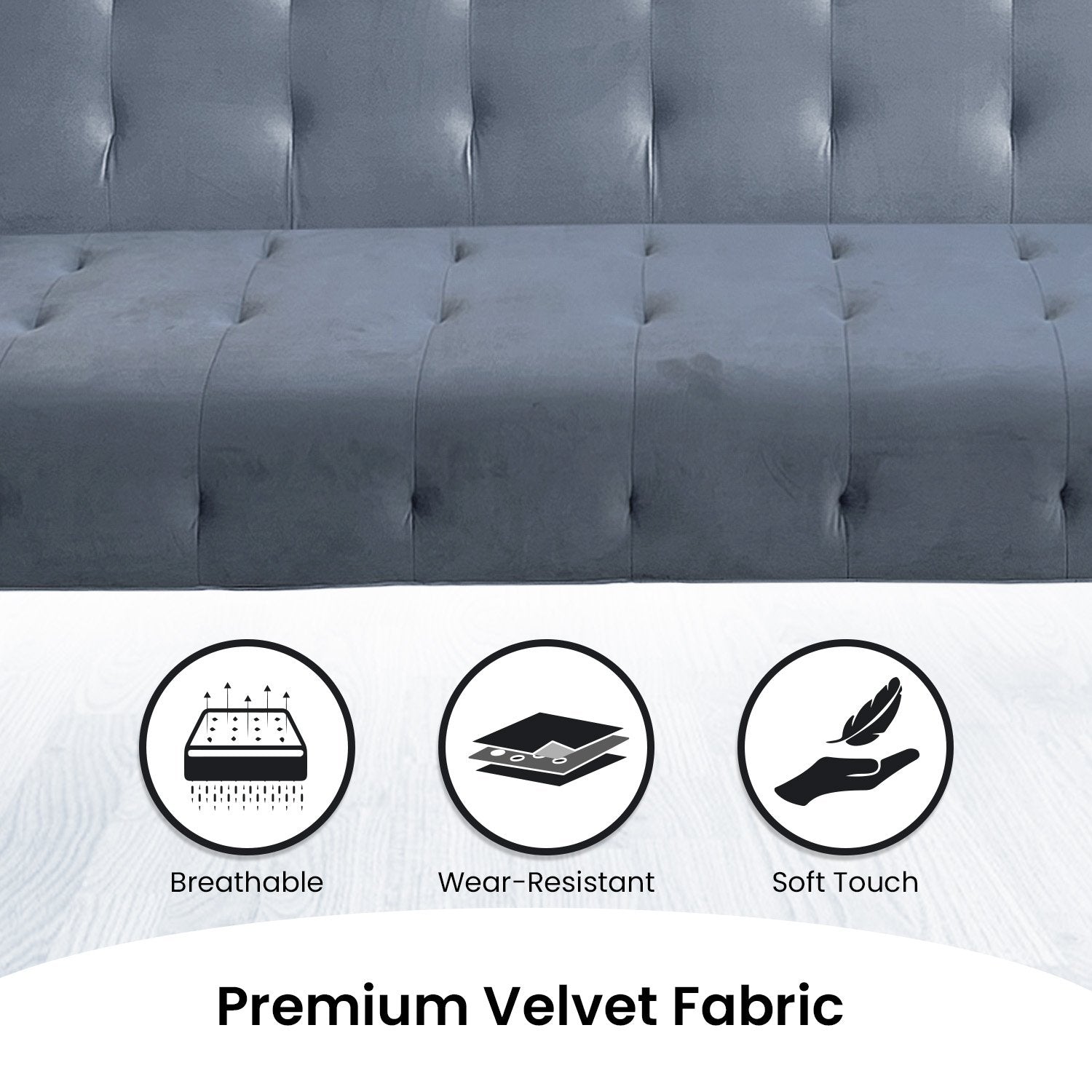 Sarantino Ava 3-seater Tufted Velvet Sofa Bed By Sarantino - Light Grey - Cosy Abode