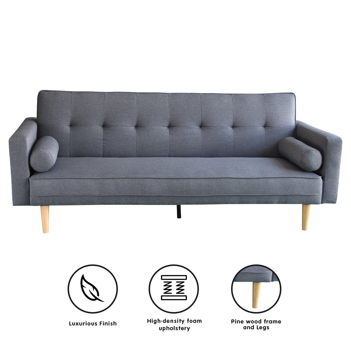 Sarantino Madison Sofa Bed Lounge Couch Futon Furniture Home Dark Grey Linen Suite - Cosy Abode