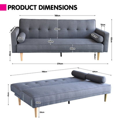 Sarantino Madison Sofa Bed Lounge Couch Futon Furniture Home Dark Grey Linen Suite - Cosy Abode