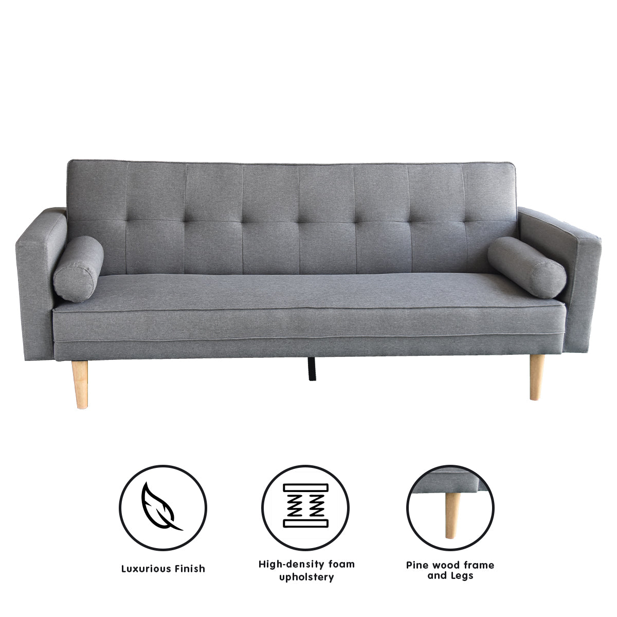 Sarantino Madison Sofa Bed Lounge Couch Futon Furniture Home Light Grey Linen Suite - Cosy Abode