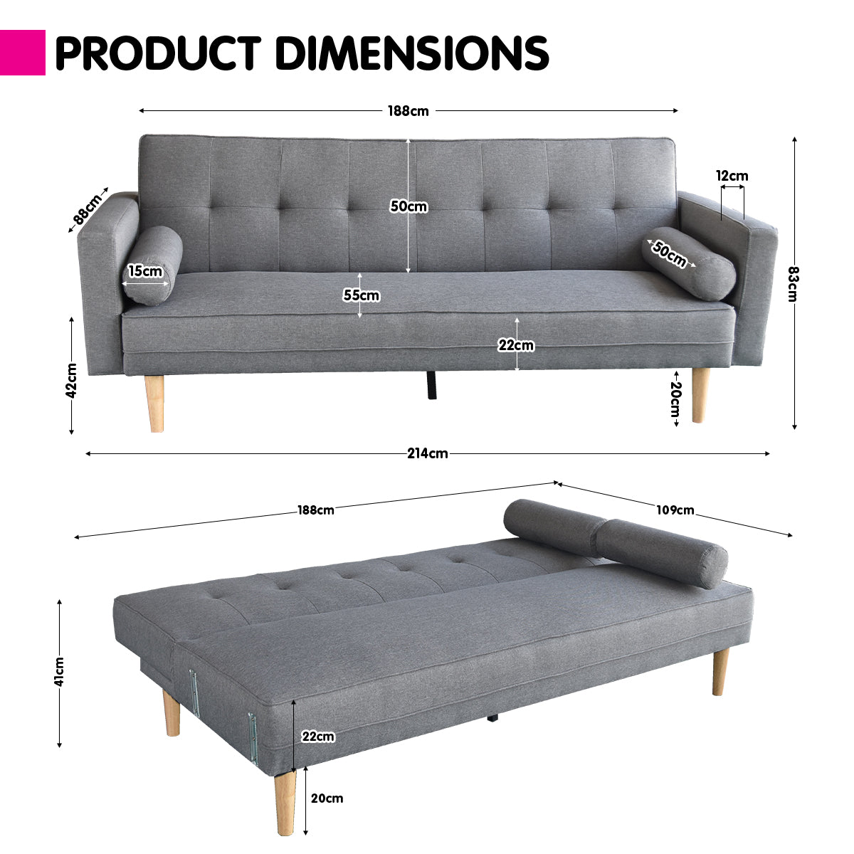 Sarantino Madison Sofa Bed Lounge Couch Futon Furniture Home Light Grey Linen Suite - Cosy Abode