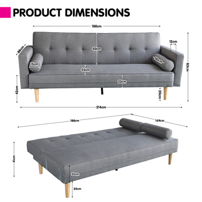 Sarantino Madison Sofa Bed Lounge Couch Futon Furniture Home Light Grey Linen Suite - Cosy Abode