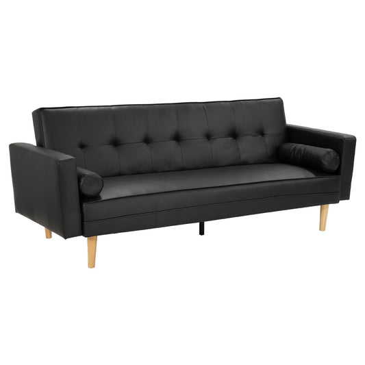 Sarantino Madison Faux Leather Sofa Bed Lounge Couch Futon Furniture Home Suite - Black - Cosy Abode