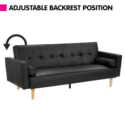 Sarantino Madison Faux Leather Sofa Bed Lounge Couch Futon Furniture Home Suite - Black - Cosy Abode