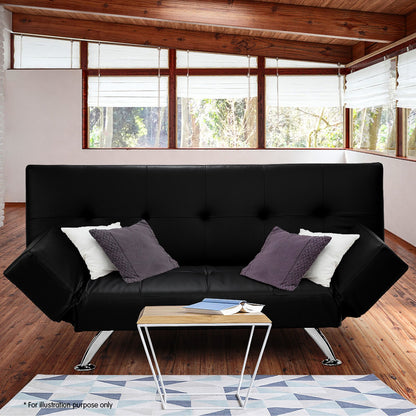 Sarantino Brooklyn Sofa Bed Faux Leather Lounge Couch Futon Furniture Adjustable Suite Bk - Cosy Abode