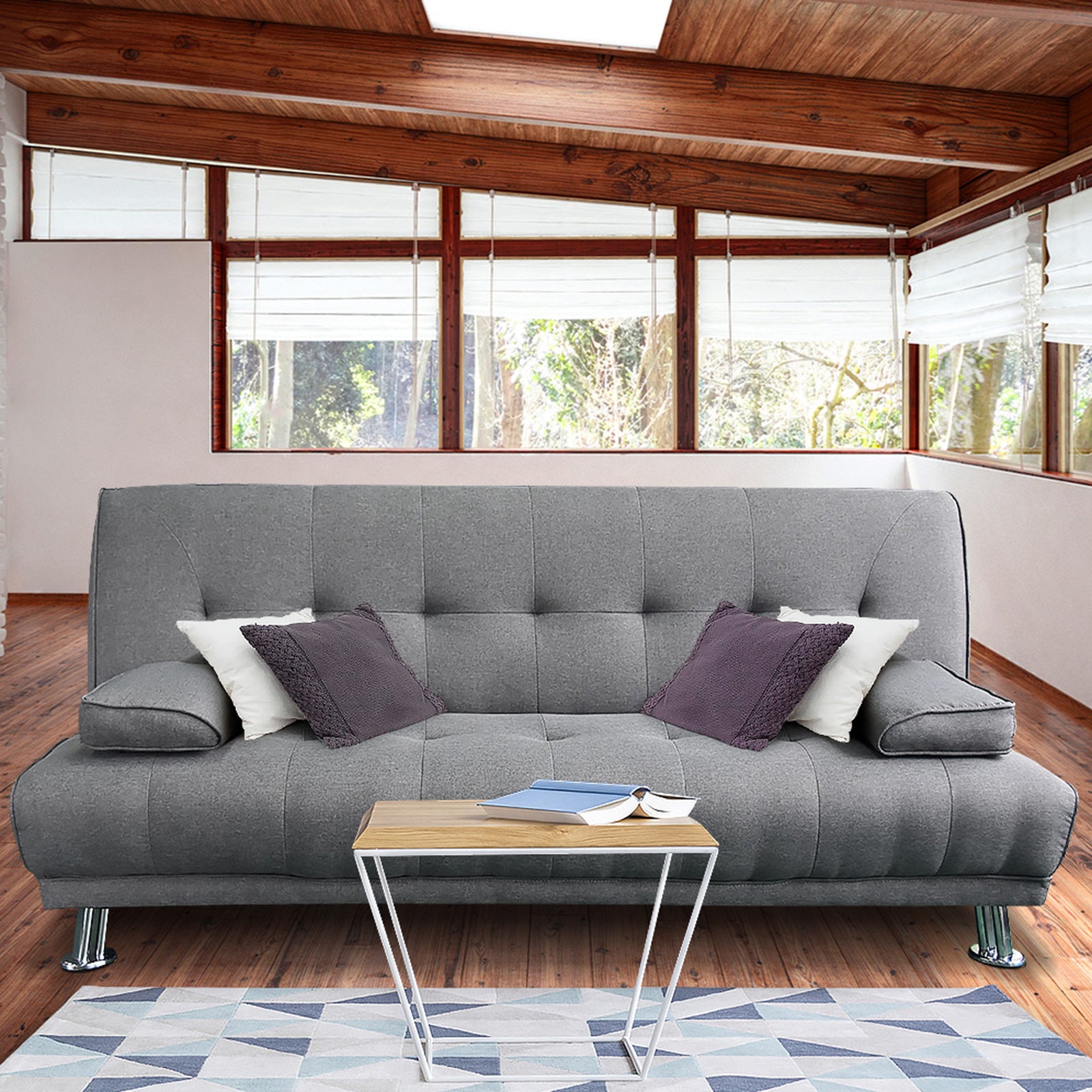 Sarantino Manhattan Sofa Bed Lounge Couch Futon Furniture Home Light Grey Linen Suite - Cosy Abode