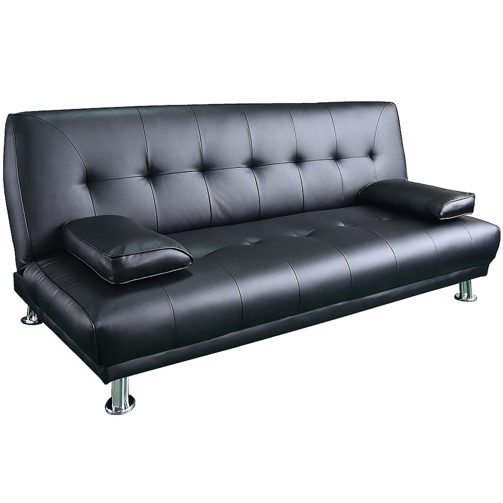Sarantino Manhattan Sofa Bed Faux Leather Lounge Couch Futon Furniture Suite - Black - Cosy Abode