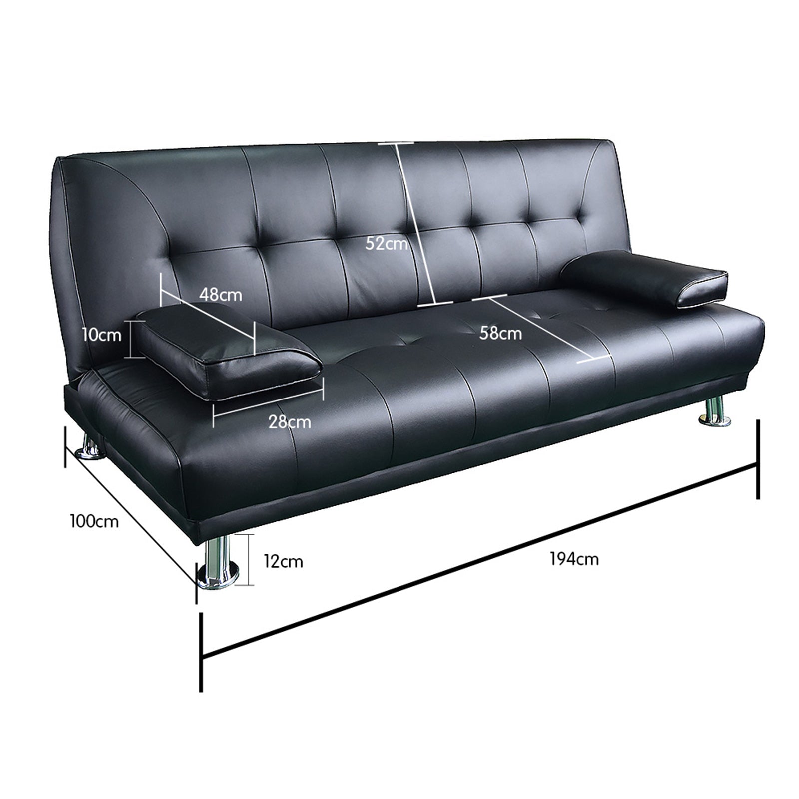 Sarantino Manhattan Sofa Bed Faux Leather Lounge Couch Futon Furniture Suite - Black - Cosy Abode
