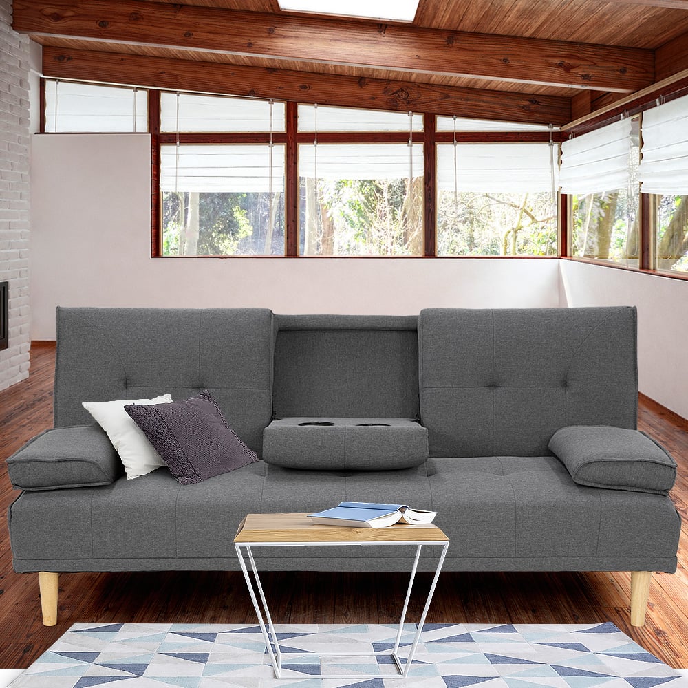 Sarantino Rochester Linen Fabric Sofa Bed Lounge Couch Futon Furniture Suite - Dark Grey - Cosy Abode