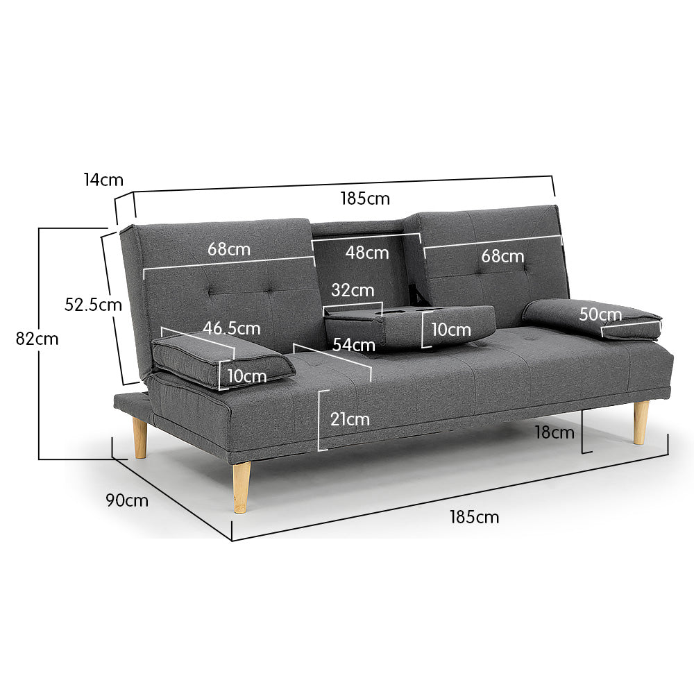 Sarantino Rochester Linen Fabric Sofa Bed Lounge Couch Futon Furniture Suite - Dark Grey - Cosy Abode