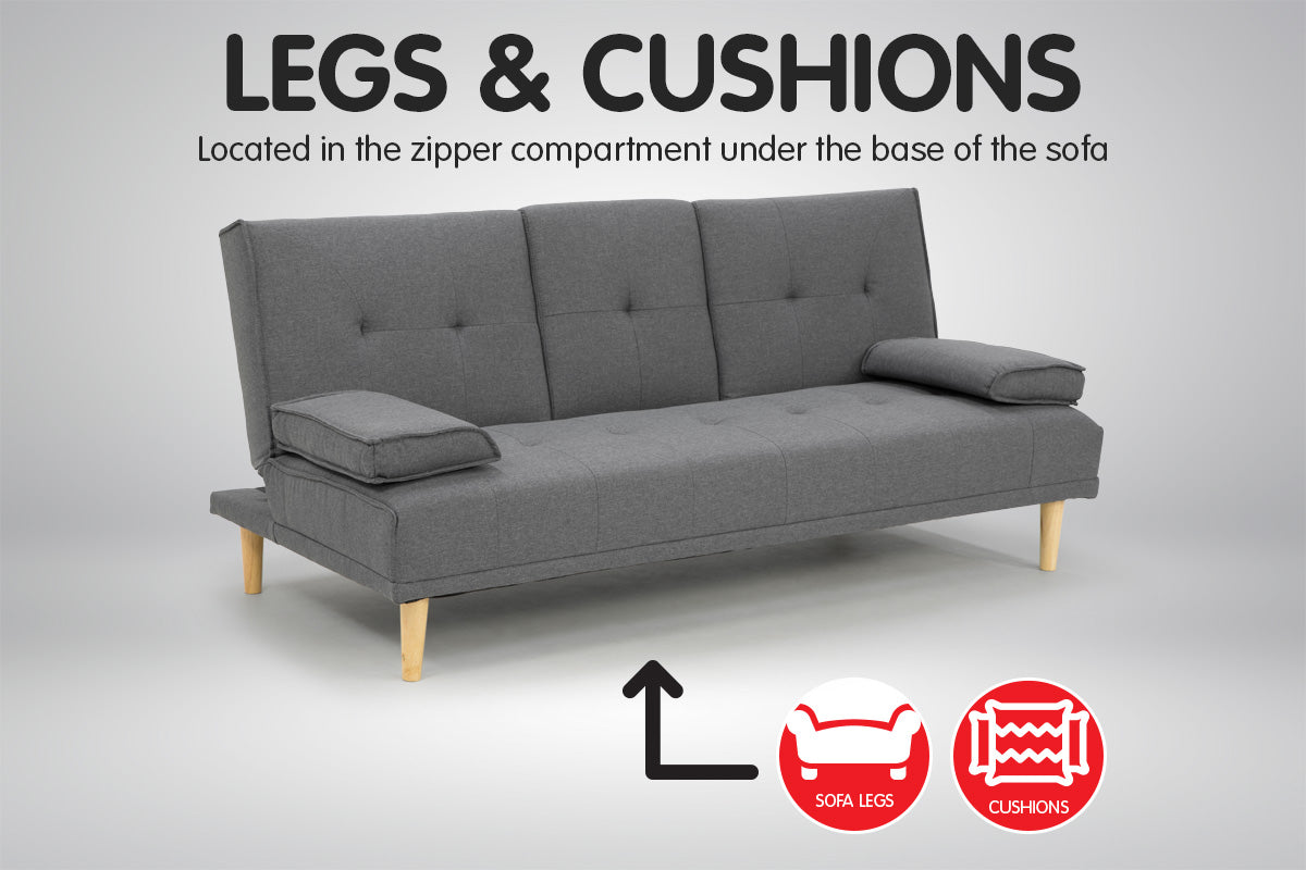 Sarantino Rochester Linen Fabric Sofa Bed Lounge Couch Futon Furniture Suite - Dark Grey - Cosy Abode
