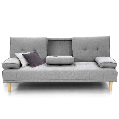 Sarantino Rochester Linen Fabric Sofa Bed Lounge Couch Futon Furniture Suite - Light Grey - Cosy Abode