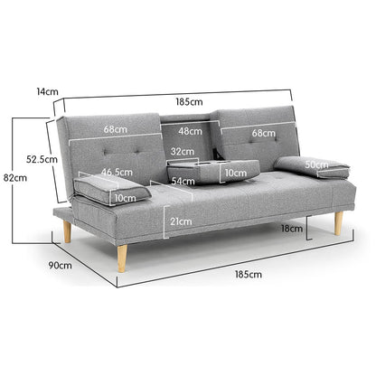 Sarantino Rochester Linen Fabric Sofa Bed Lounge Couch Futon Furniture Suite - Light Grey - Cosy Abode