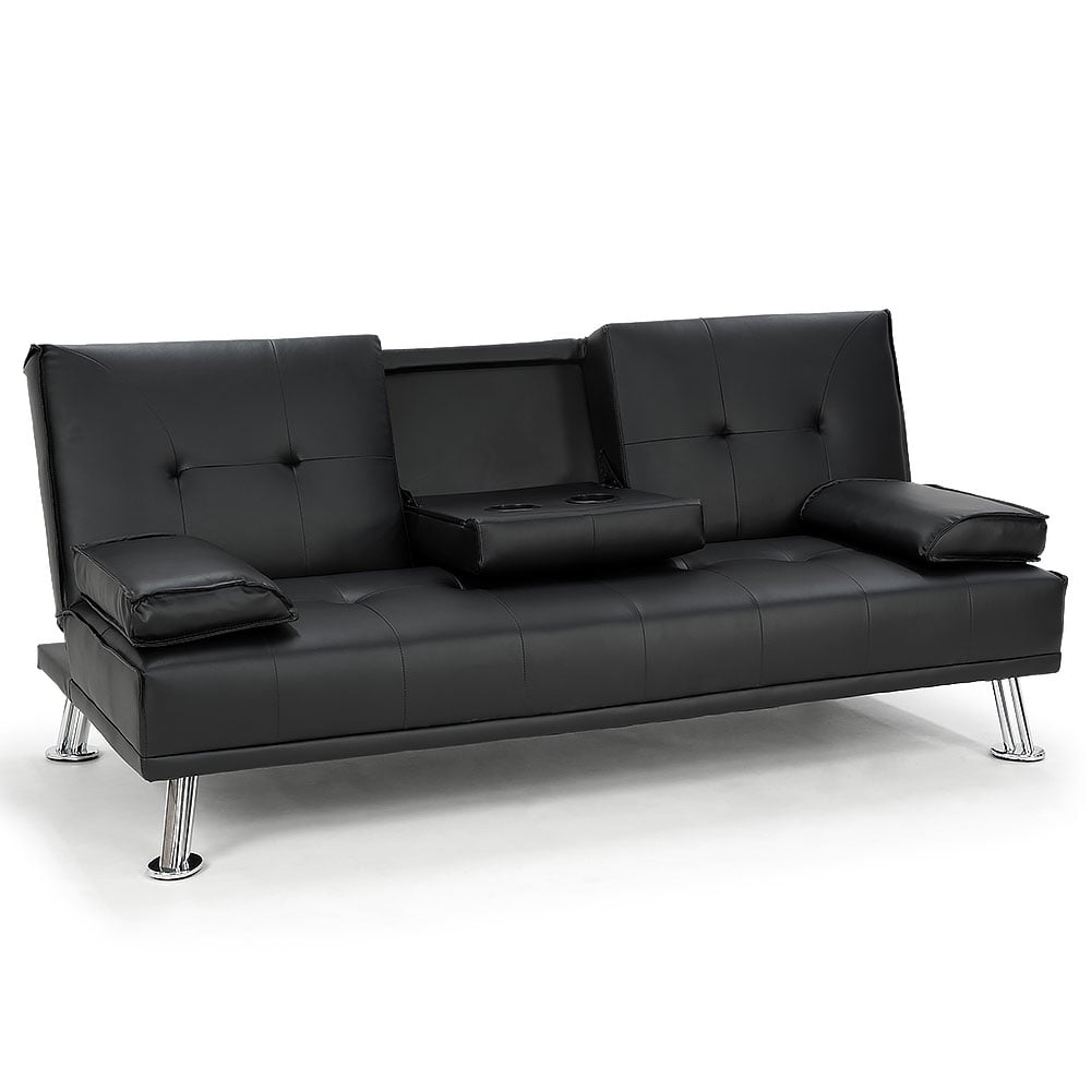 Sarantino Rochester Faux Leather Sofa Bed Lounge Couch Futon Furniture Suite - Black - Cosy Abode