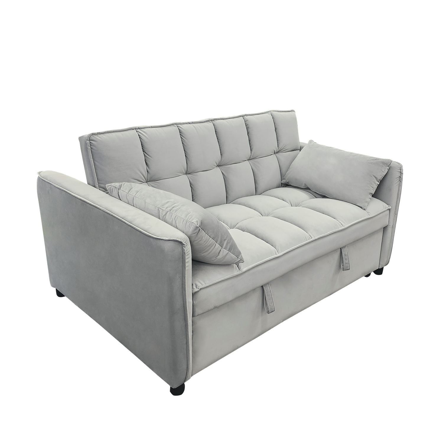 Sarantino Quincy 2-Seater Velvet Sofa Bed in Dark Grey with Wooden Frame and Tufted Design - Light Grey - Cosy Abode