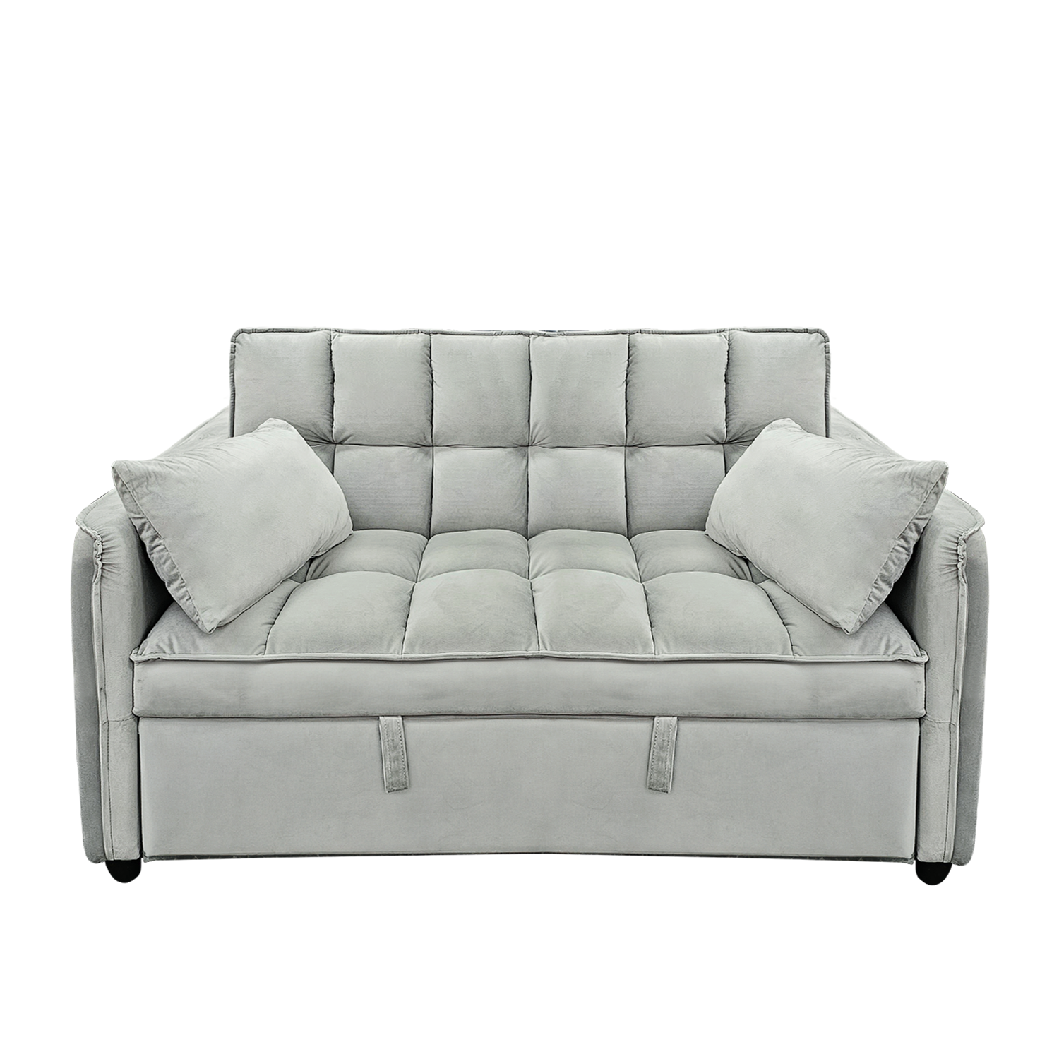 Sarantino Quincy 2-Seater Velvet Sofa Bed in Dark Grey with Wooden Frame and Tufted Design - Light Grey - Cosy Abode