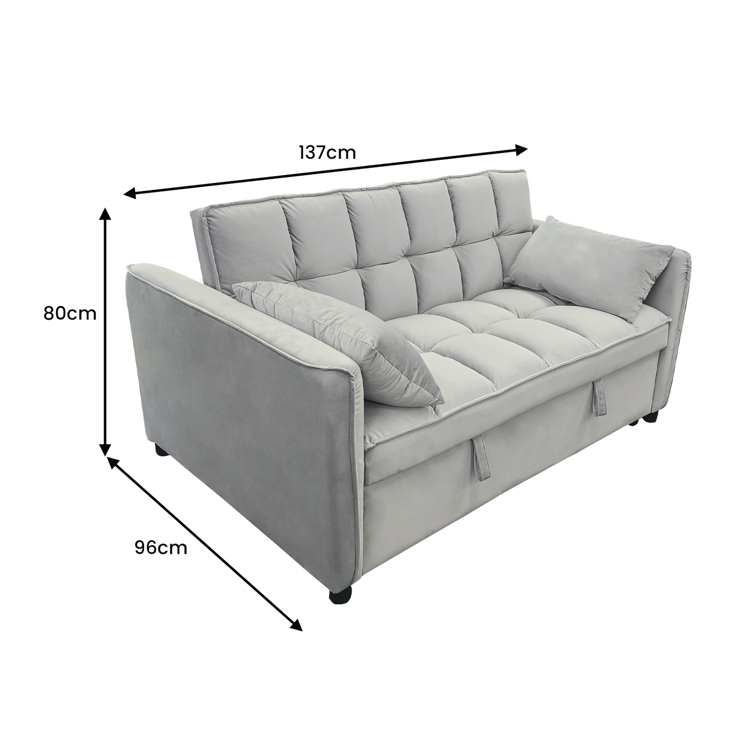 Sarantino Quincy 2-Seater Velvet Sofa Bed in Dark Grey with Wooden Frame and Tufted Design - Light Grey - Cosy Abode
