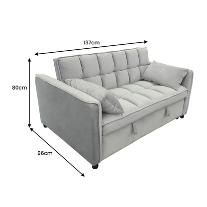 Sarantino Quincy 2-Seater Velvet Sofa Bed in Dark Grey with Wooden Frame and Tufted Design - Light Grey - Cosy Abode