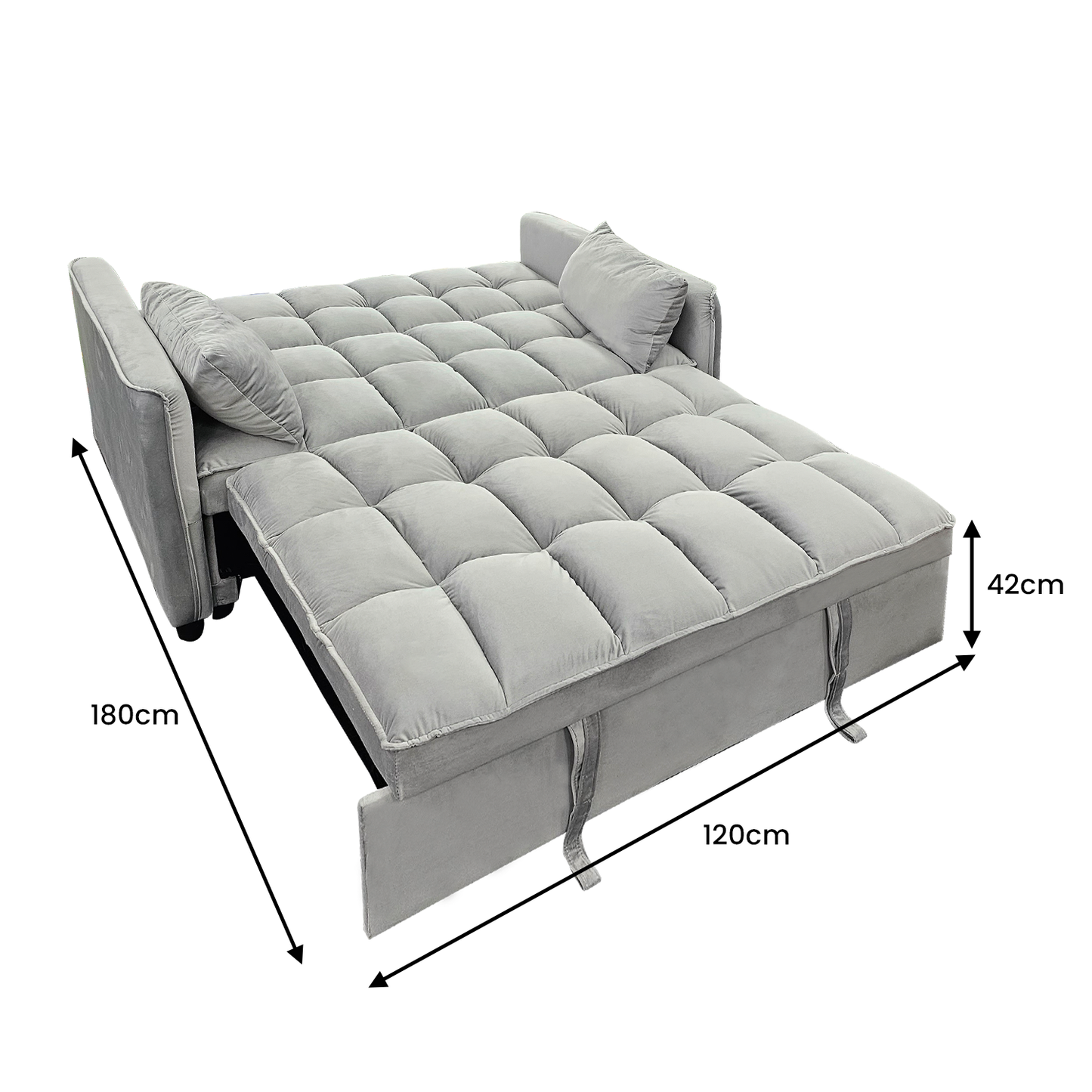 Sarantino Quincy 2-Seater Velvet Sofa Bed in Dark Grey with Wooden Frame and Tufted Design - Light Grey - Cosy Abode